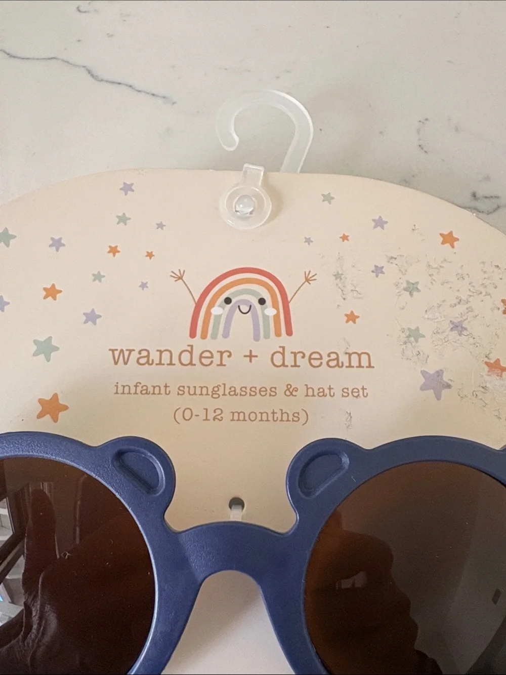 Striped Navy Bear Sun Cap with Matching Sunglasses